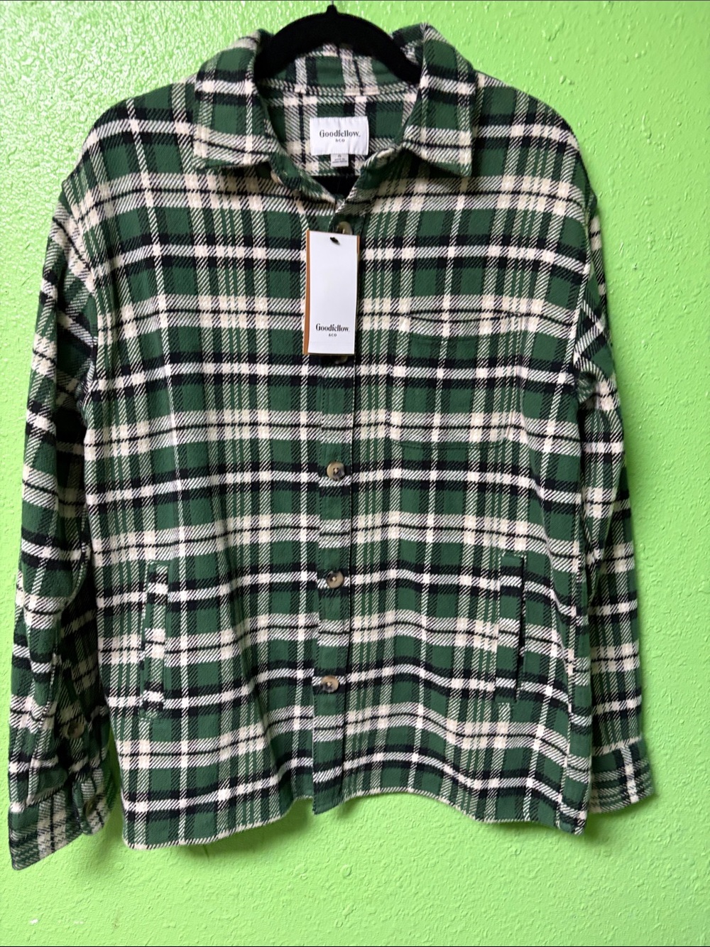 Goodfellow & Co Green and White Plaid Button Jacket